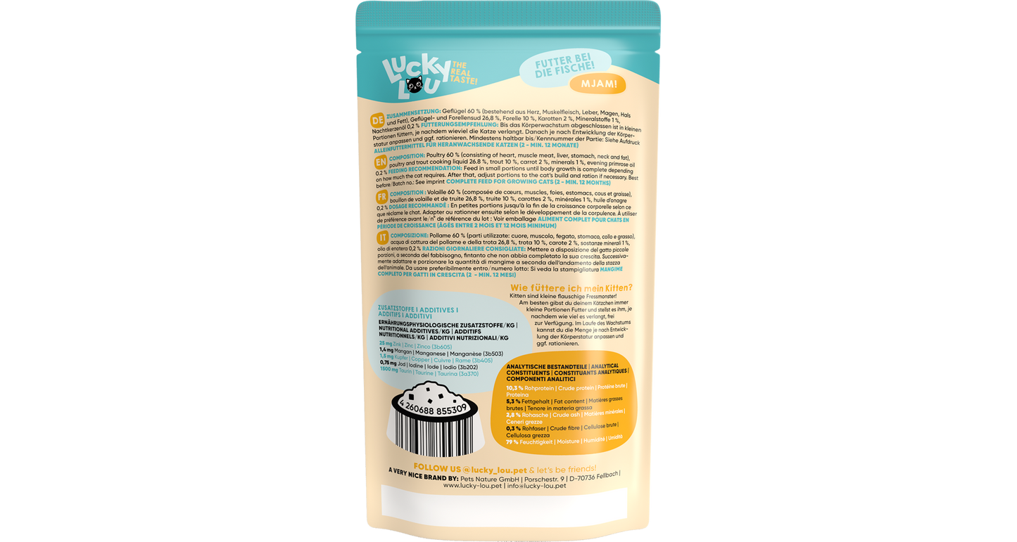 Lucky Lou Lifestage Kitten s hydinovým mäsom a pstruhom 125 g